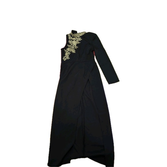 PrettyLittleThing Dresses & Skirts - PrettyLittleThing Black Maxi Dress Gold Embroidered Floral Appliqué Size US 8 UK